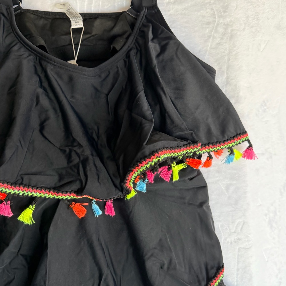 NEW Women's Plus Size Tassel Trim Black Tankini Swimsuit Size 18W #26052 - Picture 7 of 9